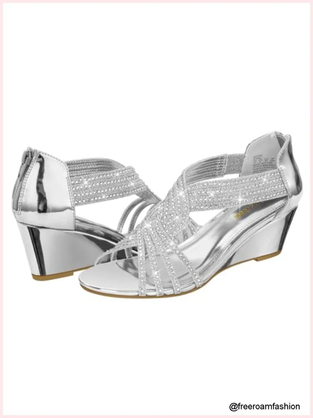 Sparkly Rhinestone Low Wedge Sandals Rhinestone Open Toe Dress Shoes